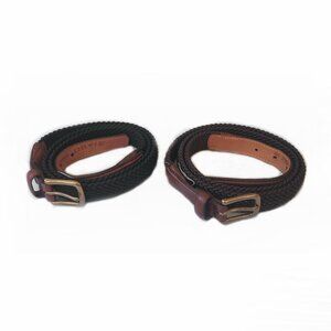 2 Orvis Belts 44 Brown & Black Woven Leather Trim 2Y5A Made In USA Brass Buckles